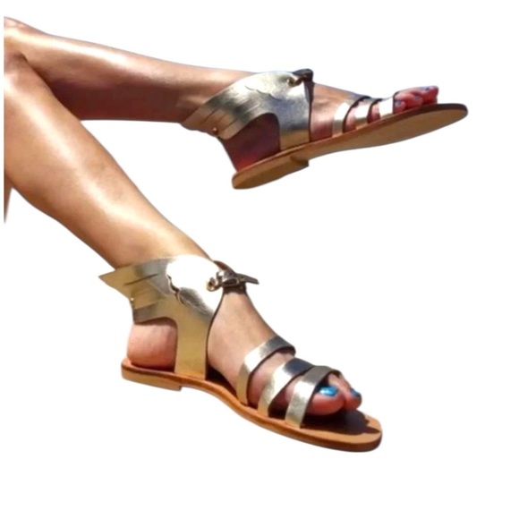 Gold Leather Winged Greek Sandals Women’s Size 37/US Women’s 6.5 - Picture 2 of 8